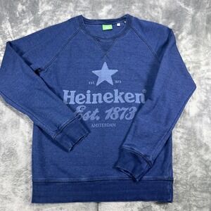 Heineken Amsterdam Sweater Men M Blue Knit Fleece Line Crew Neck Long Sleeve EUC